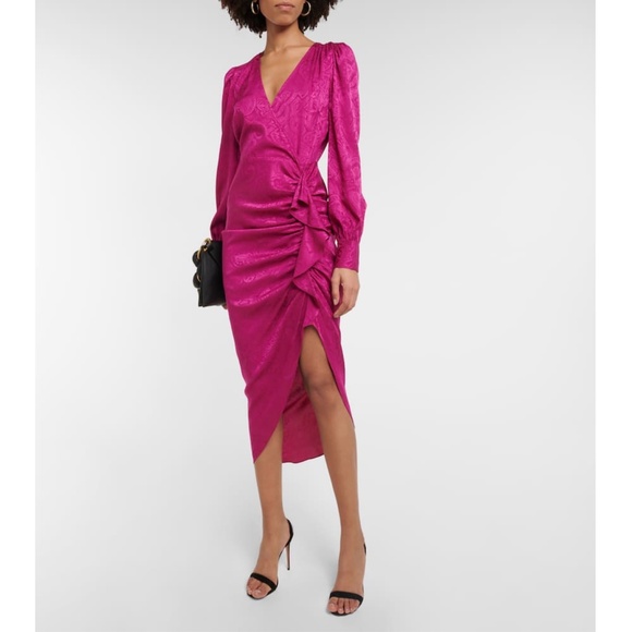 VERONICA BEARD: Weiss Side Ruffle Long Sleeve Silk Blend Maxi Dress